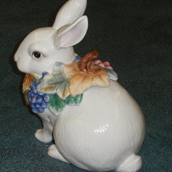 Bunny Rabbit Cookie Jar 11.25" Fitz And Floyd Essentials Fruits CHRISTMAS GIFT! - Picture 8 of 10